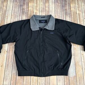 Lands’ End Squall Black Nylon Shell Fleece Lined Bomber Jacket- Size Large 42-44